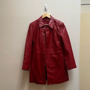 Vintage Red Leather Duster Blazer Jacket